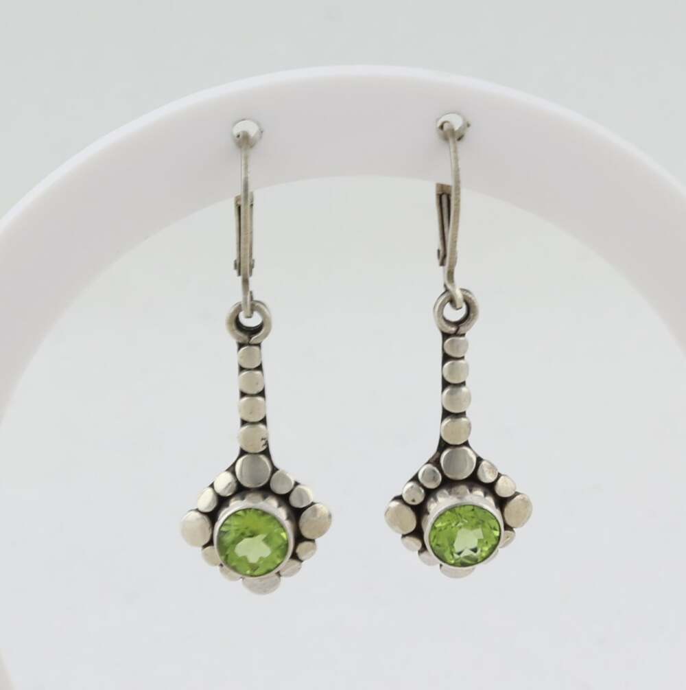 Sterling Silver Natural Peridot Earrings Dangle Drop 1 1/2" x 1/2" inch